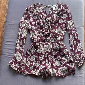 Flower print race up long sleeve Rompers